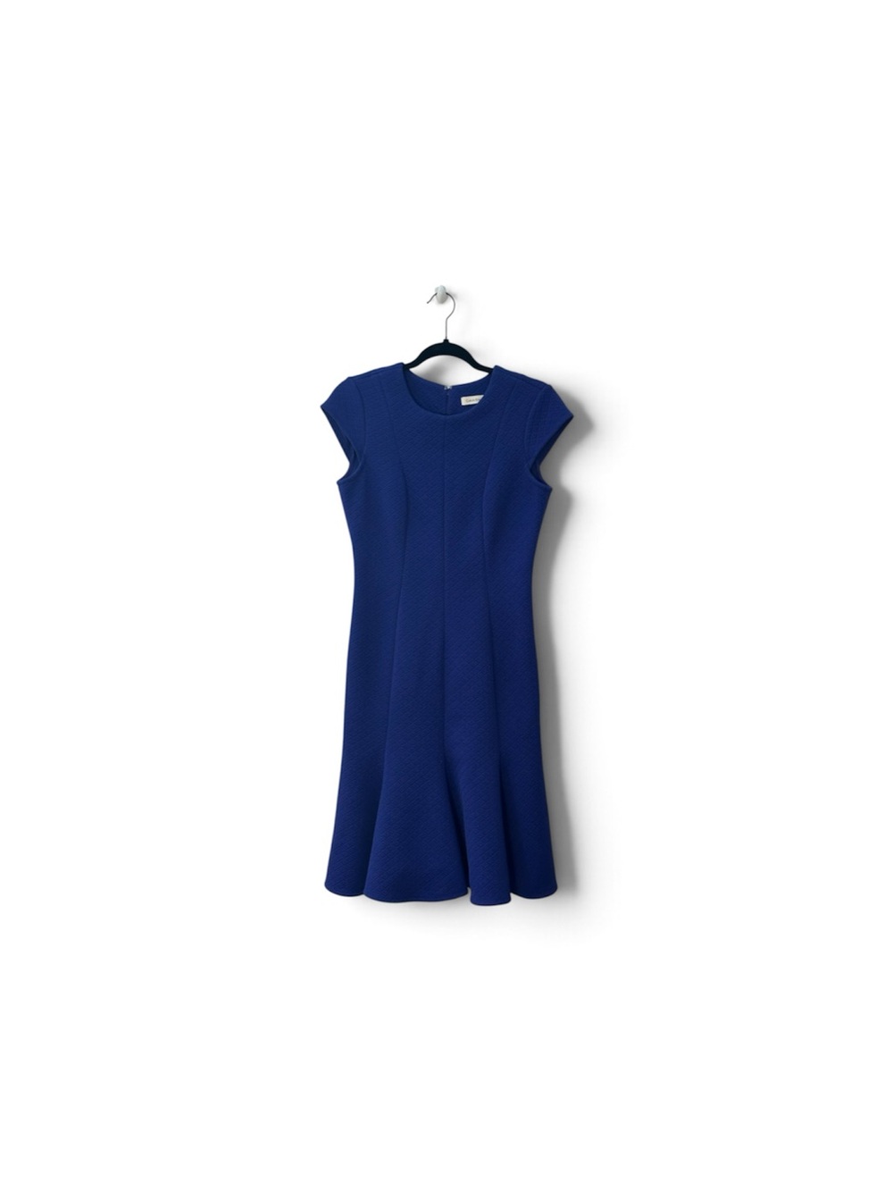 Calvin Klein Textured Cap-Sleeve Midi Dress in Cobalt Blue